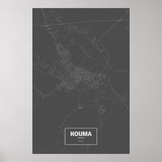 Poster Houma, Louisiane (blanc sur noir) (Devant)