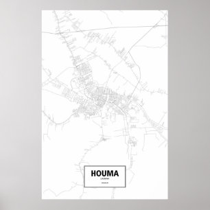 Poster Houma, Louisiane (noir sur blanc)