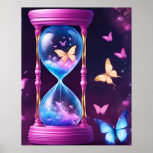 POSTER HOURGLASS BUTERFLY ART PURPLE