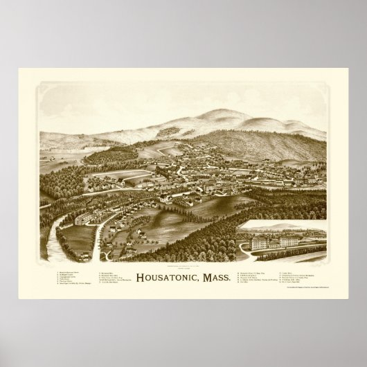 Poster Housatonic, MA Carte panoramique - 1890 (Devant)