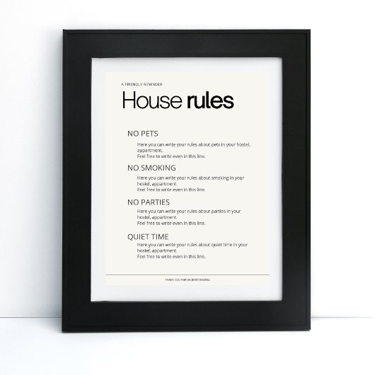 Poster House rules auberge bed & breakfast info
