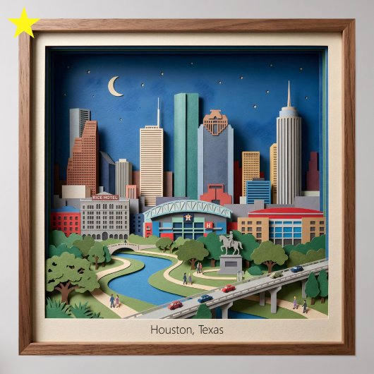 Poster Houston Texas America Layered Paper Art Diorama