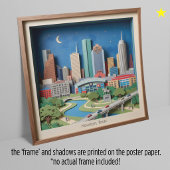 Poster Houston Texas America Layered Paper Art Diorama