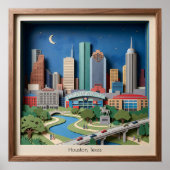Poster Houston Texas America Layered Paper Art Diorama (Devant)