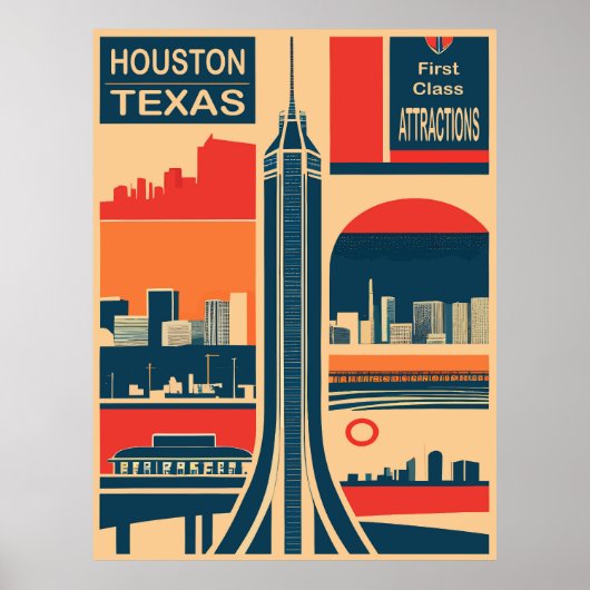Poster Houston, Texas, Attractions touristiques, Voyage (Devant)