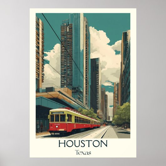 Poster Houston Texas City Skyline Tram (Devant)