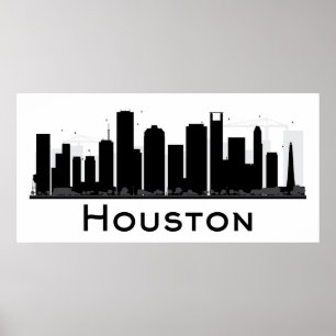 Poster Houston, Texas   Skyline de la ville noire et blan