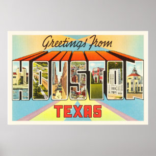 Poster Houston Texas TX Vieux souvenir Vintage voyage