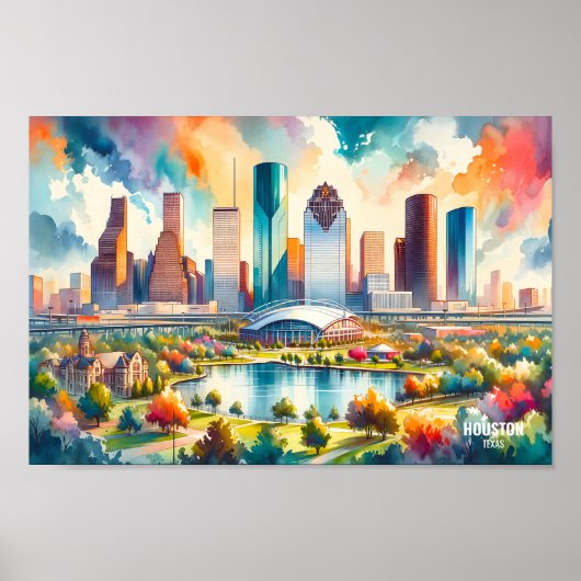 Poster Houston Texas USA Travel Places aquarelle (Devant)