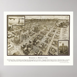 Poster Houston, TX Carte panoramique - 1912