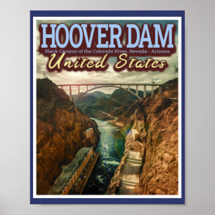 POSTER HOVER DAM - COLORADO RIVER - NEVADA - ARIZONA USA