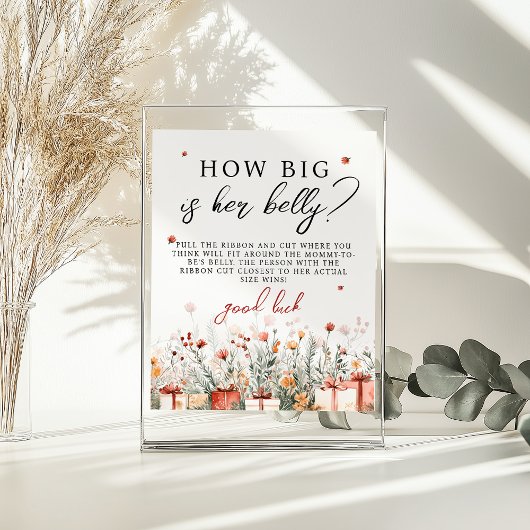 Poster How big is her belly Merry Baby Shower Game sign