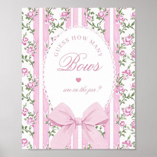Poster How many Bows Guessing Game Coquette Bow Pink (Devant)