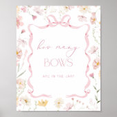 Poster How many Bows Pink Floral Bow Baby Shower game (Devant)