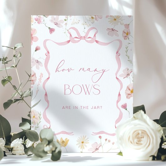 Poster How many Bows Pink Floral Bow Baby Shower game