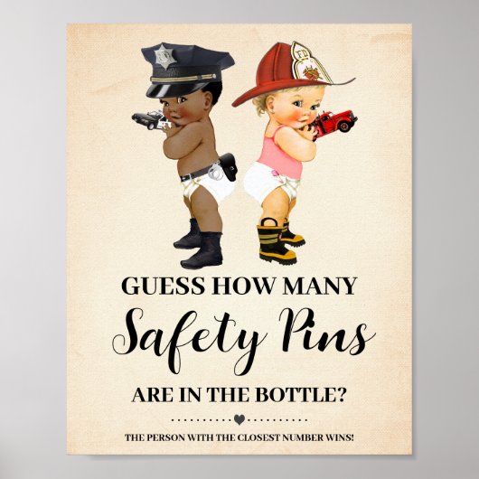 Poster How Many Safety Pins Game Little Recruit Shower (Devant)