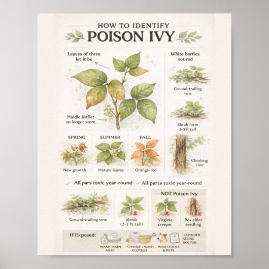 Poster How to Identify Poison Ivy – Educational Botanical (Devant)