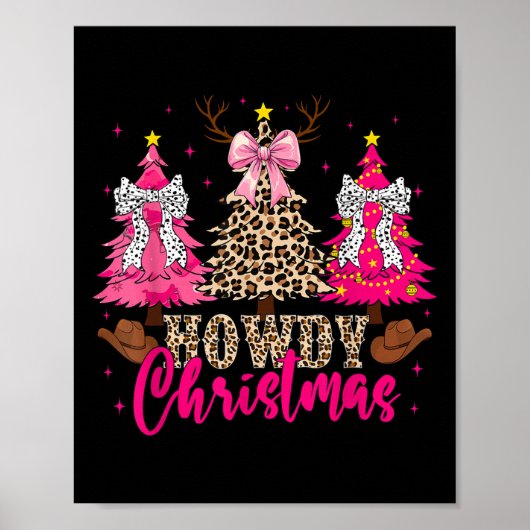 Poster Howdy Christmas Trees Cowgirl Western Coquette Bow (Devant)