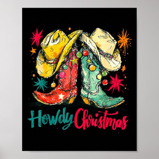 Poster Howdy Christmas Xmas Cowboy Boots Western Pajamas (Devant)