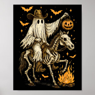 Poster Howdy Cowboy Ghost Citrouille Riding Skeleton Hors