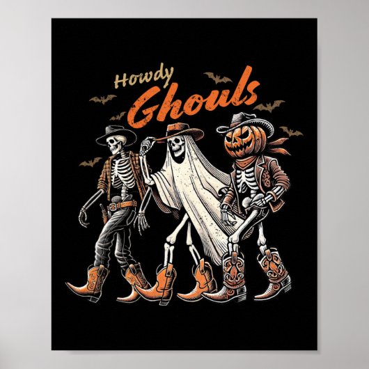 Poster Howdy Ghouls Skeleton Cowboy Western Rodeo Hallowe (Devant)