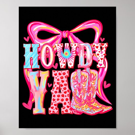 Poster Howdy Yall Cowboy Boots Coquette Bow Western Valen (Devant)