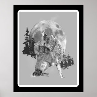 Poster Howling Coyotes Animal Watercolor Wildlife Art