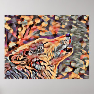 Poster Howling Gray Wolf Abstract Animal Art