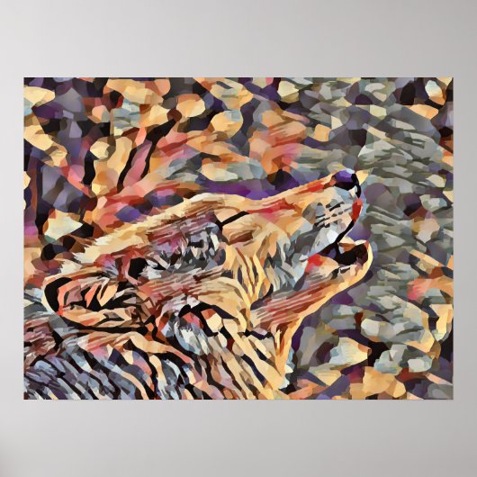 Poster Howling Grey Wolf Art animal Abstrait (Devant)