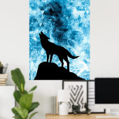 Poster Howling Winter Wolf enneigé bleu fumée Abstraite (Bureau à domicile)