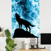 Poster Howling Winter Wolf enneigé bleu fumée Abstraite (Bureau à domicile)