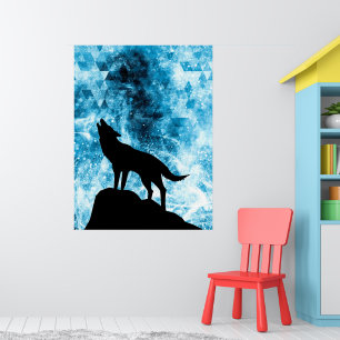 Poster Howling Winter Wolf snowy blue smoke Abstract