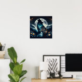 Poster Howling Wolf | Pleine lune Ai Art (Bureau à domicile)