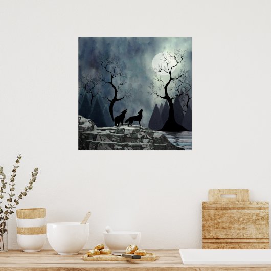 Poster Howling Wolf Silhouette (Cuisine)