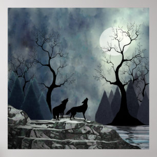 Poster Howling Wolf Silhouette