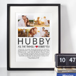 Poster Hubby Photo Collage Thèmes que nous aimons à propo<br><div class="desc">Compilez une liste de choses que vous aimez à propos de votre Hubby,  ajoutez quelques photos préférées et vous avez un cadeau qu'il va chérir! Parfait pour les anniversaires et Noël,  les anniversaires et la Saint Valentin aussi ♥</div>