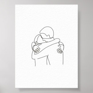 Poster Hug de coeur - Minimaliste Couple Embrasser Art Ca