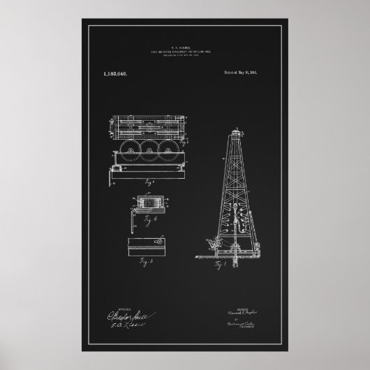POSTER HUGHES TOOL COMPANY OIL DERRICK BREVET 1916 (Devant)