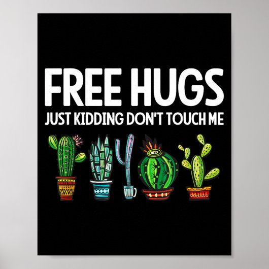 Poster Hugs Just Kidding Don't Touch Me Funny Cactus Joke (Devant)