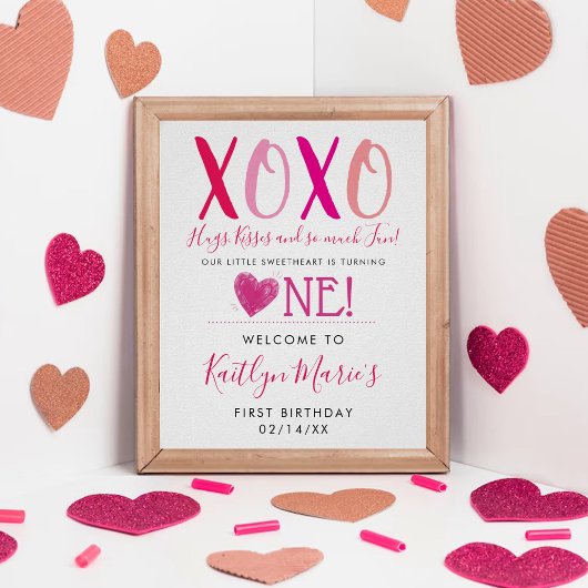 Poster Hugs & Kisses (XOXO) Valentine's Day 1st Birthday