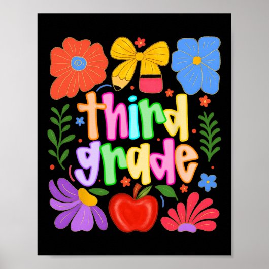 Poster Hugvyn Back To School Third Grade Preppy Teacher K (Devant)
