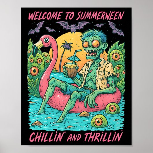 Poster Hugvyn Halloween Summerween Flamant rose flottant (Devant)