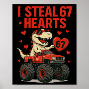 Poster Hugvyn je vole 67 cœurs Saint-Valentin dinosaure m
