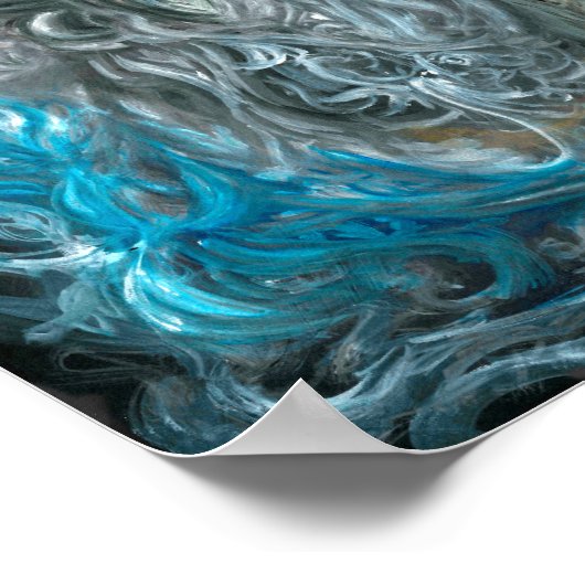 Poster huile abstraite bleue sur lin par Toby Mikle 2015 (Coin)