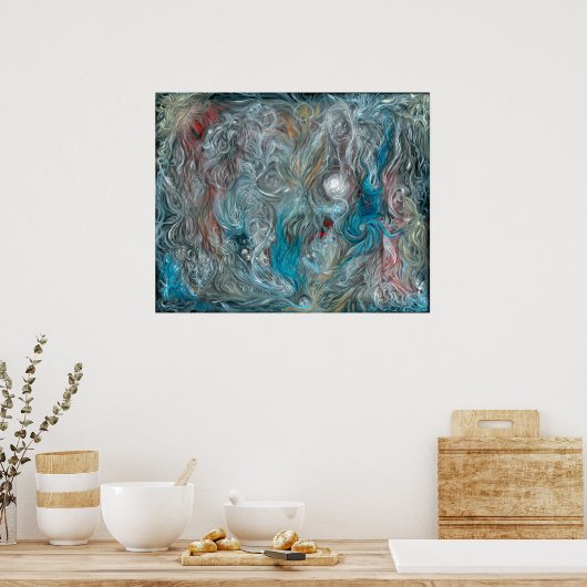 Poster huile abstraite bleue sur lin par Toby Mikle 2015 (Cuisine)