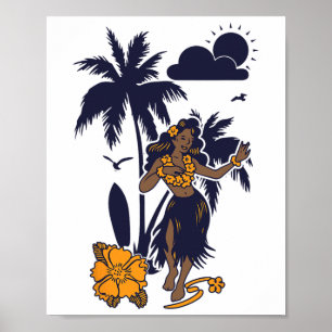 Poster Hula Hawaiian Girl Graphic Vintage