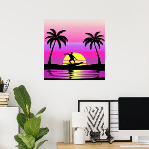 Poster Humeur Surf au Coucher du Soleil – Vibes de Plage