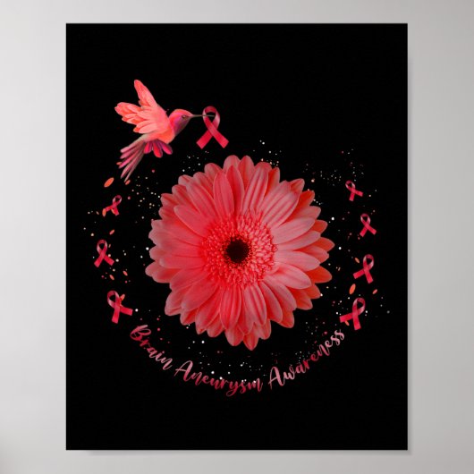 Poster Hummingbird Burgundy Sunflower Brain Aneurysm Awar (Devant)