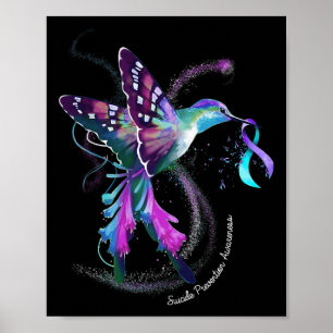 Poster Hummingbird Purple Blue Ribbon Prévention du suici