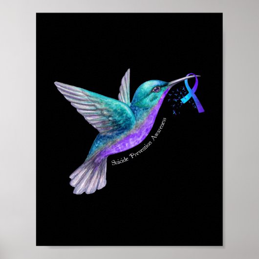 Poster Hummingbird Purple Blue Ribbon Prévention du suici (Devant)